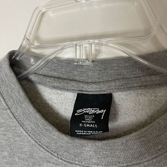 STUSSY crew neck pullover gray logo sweatshirt size US XS - Picture 4 of 6
